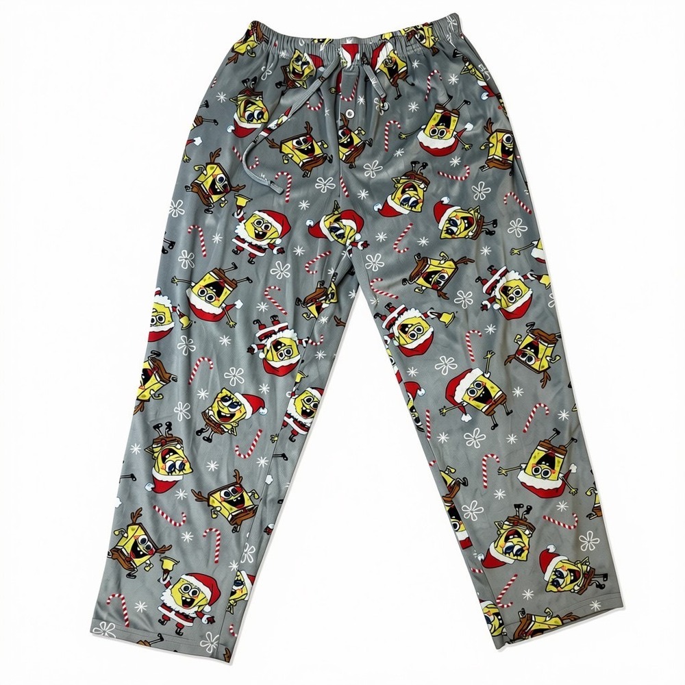 SpongeBob SquarePants Christmas Pajama Pants | Grey Holiday Santa